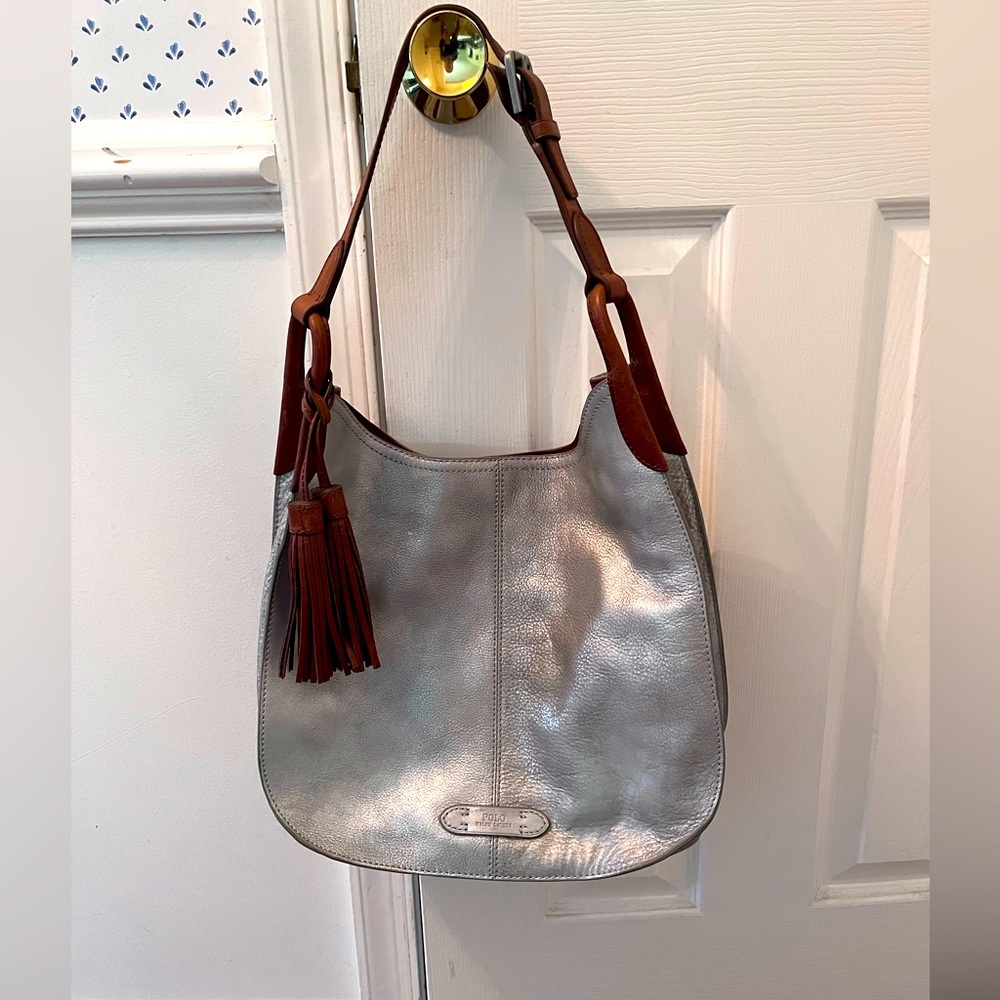 EUC! Polo Ralph Lauren vintage metallic leather shoulder bag